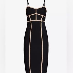BCBGMAXAZRIA strappy bodycon dress in Black with Cream Trim, size XS